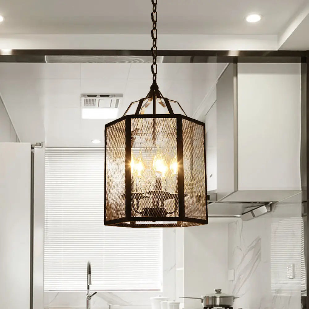 Vintage-Style Black Metal Pendant Ceiling Lamp With Adjustable Caged Mesh Screen - 4/5 Lights 5 /