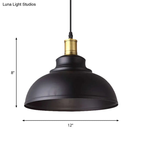 Vintage Style Black Metal Pendant Lamp With Plug-In Cord - 1 Light Bowl Shade Hanging For