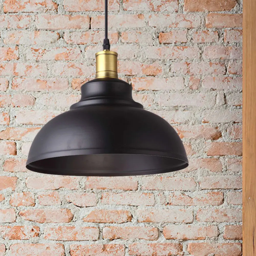 Vintage Style Black Metal Pendant Lamp With Bowl Shade - 1 Light Hanging For Restaurants Plug-In