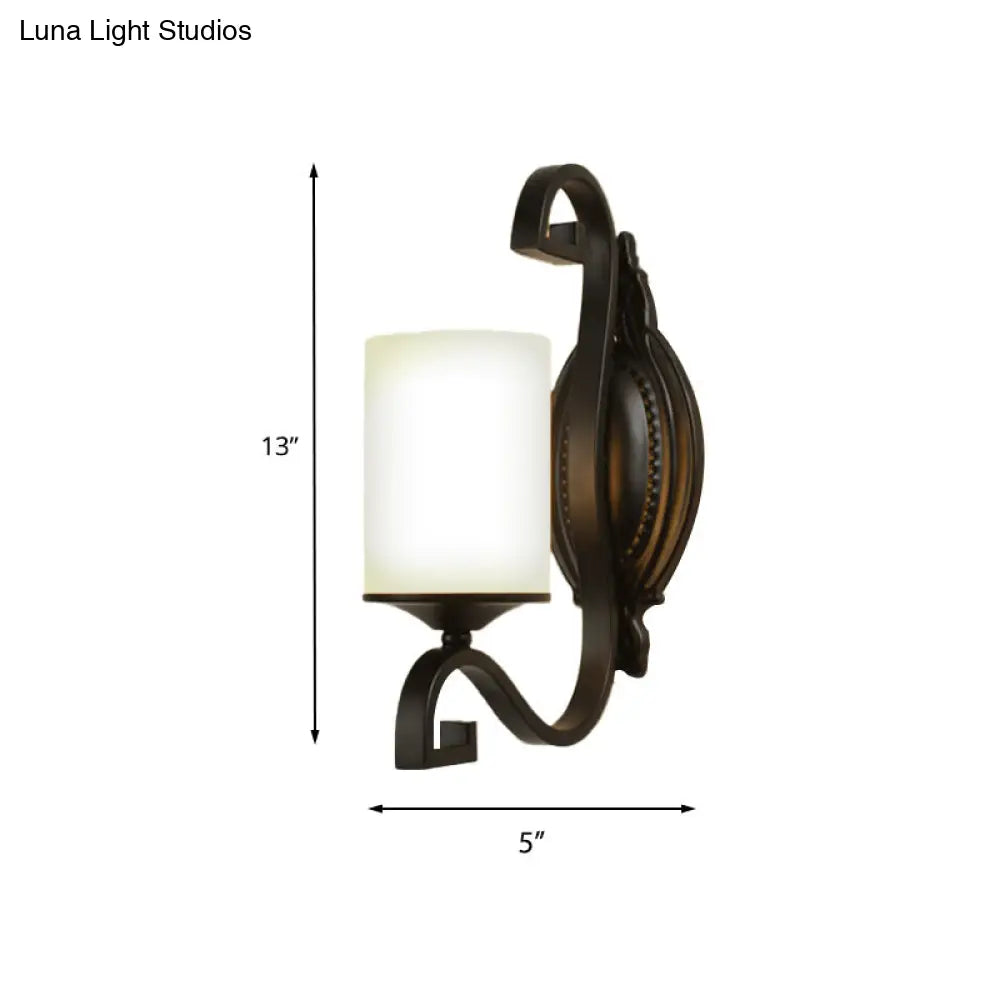 Vintage Style Black Metal Wall Sconce With White Glass Shade