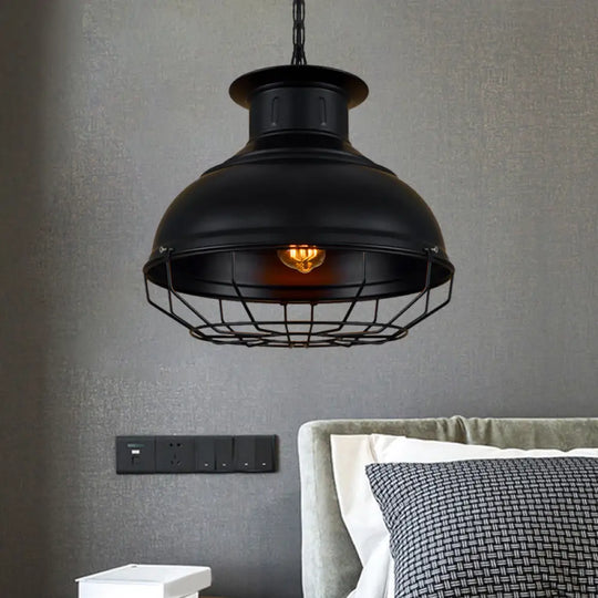 Vintage-Style Black/Rust Pendant Lamp With Wire Cage - Coffee Shop Light Fixture Black