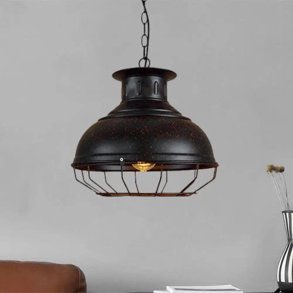 Vintage-Style Black/Rust Pendant Lamp With Wire Cage - Coffee Shop Light Fixture Rust