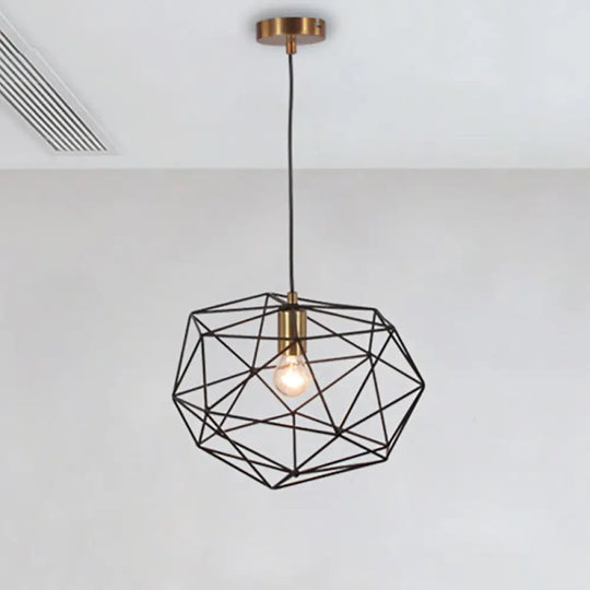 Vintage Style Black Wire Cage Pendant Lamp - 1-Light Metallic Hanging Light Fixture For Dining Room