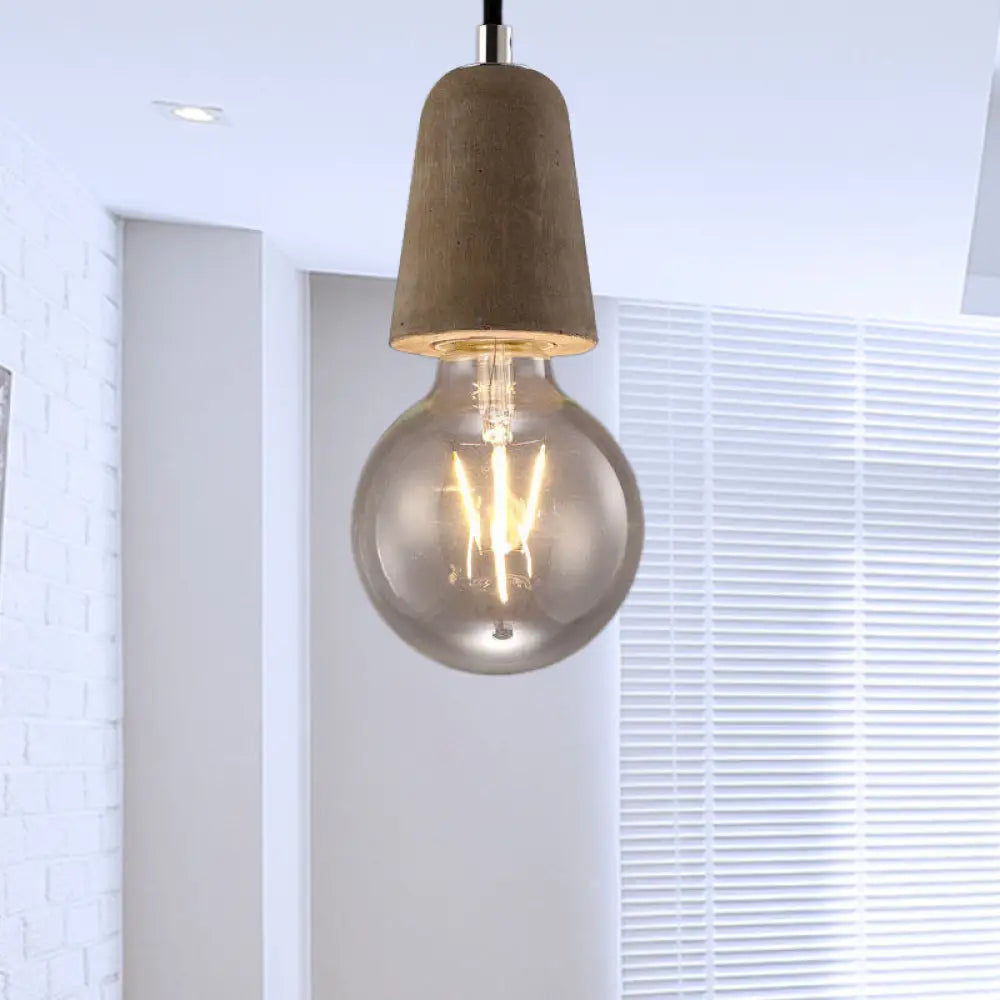 Vintage Style Blue/Gray Cement Mini Pendant Light With Open Bulb – Adjustable Cord Grey