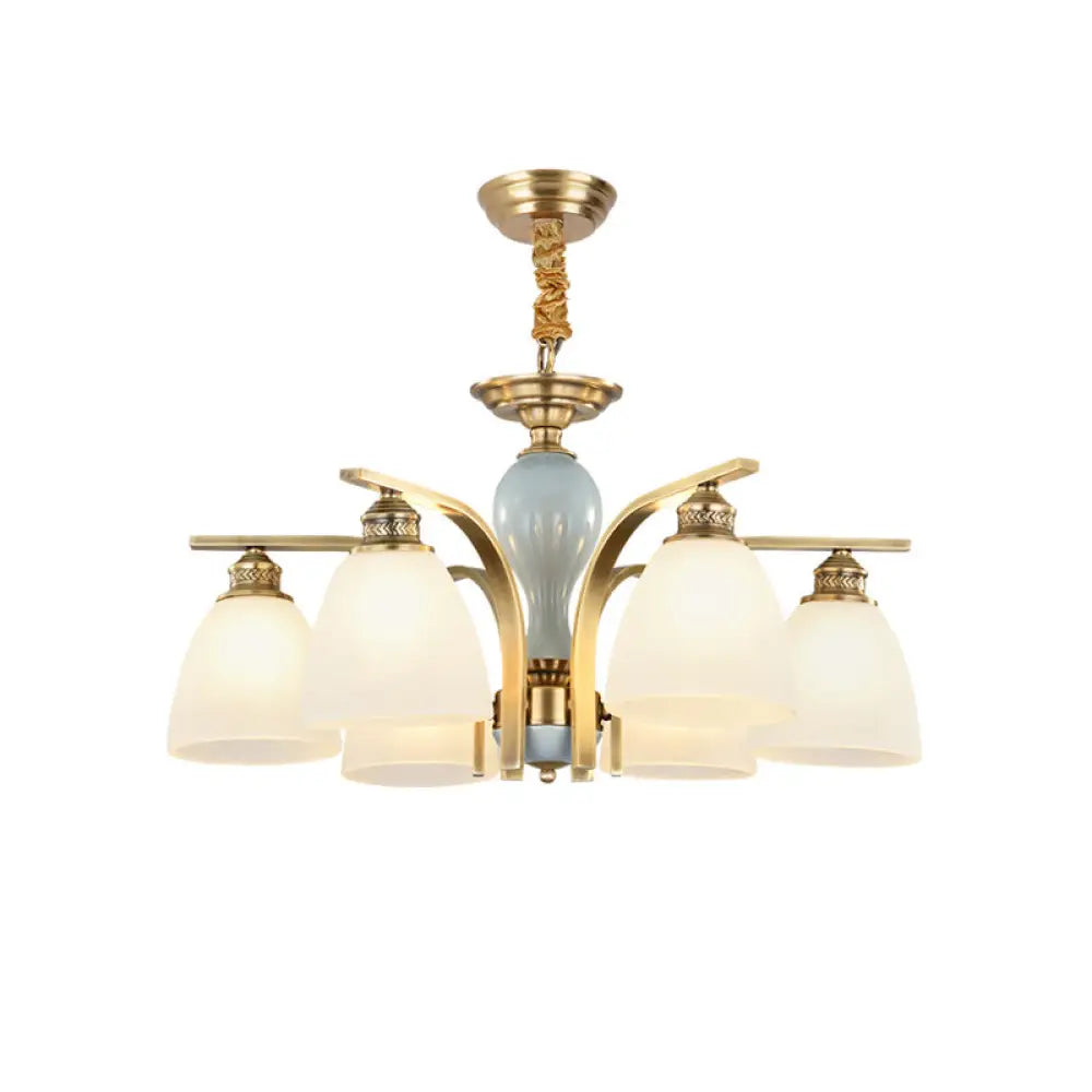 Vintage-Style Brass-Blue Ceramic Deco Chandelier With Frosted Glass - Elegant Hanging Light 6 /