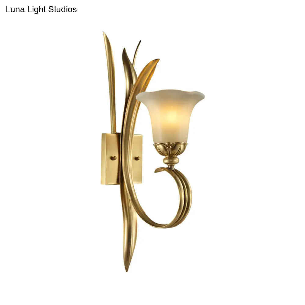 Vintage Style Brass Finish Wall Mount Lamp With Frosted Glass Shade - Elegant Hallway Lighting