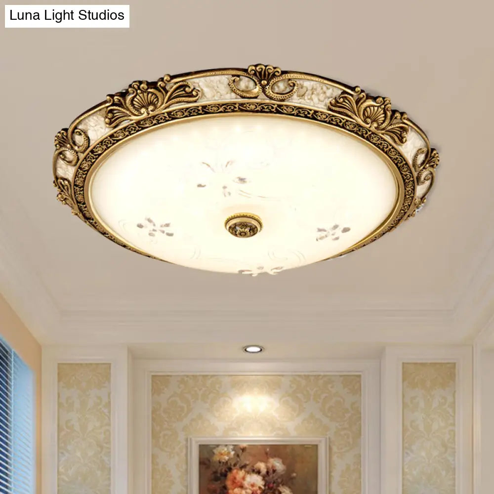 Vintage Style Brass Led Flushmount Light With Cream Glass Bowl Shape - Warm/White Option 3 Sizes