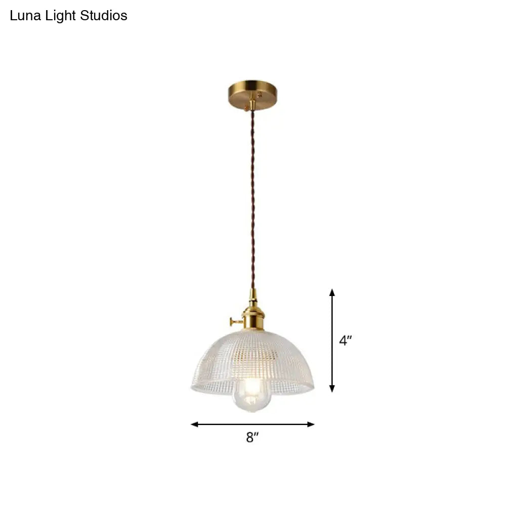 Vintage Style Brass Pendant Hanging Lamp With Glass Shade - Single-Bulb Dining Room Lighting / H
