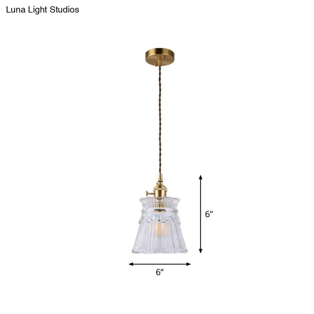 Vintage Style Brass Pendant Hanging Lamp With Glass Shade - Single-Bulb Dining Room Lighting / F