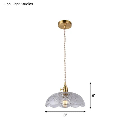 Vintage Style Brass Pendant Hanging Lamp With Glass Shade - Single-Bulb Dining Room Lighting / B