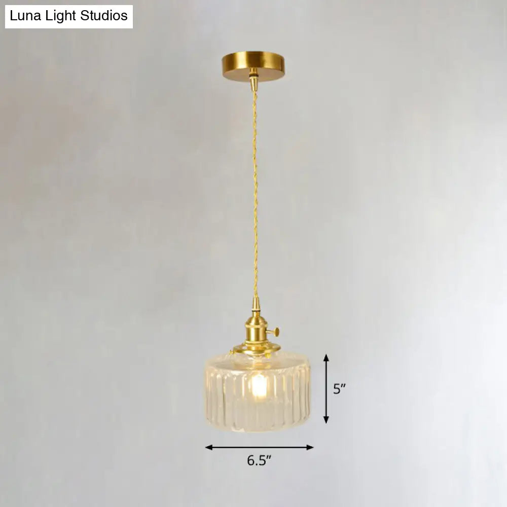 Vintage Style Brass Pendant Hanging Lamp With Glass Shade - Single-Bulb Dining Room Lighting / J
