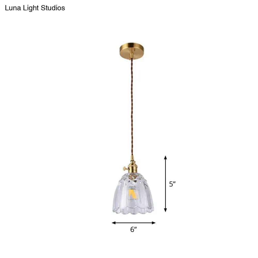 Vintage Style Brass Pendant Hanging Lamp With Glass Shade - Single-Bulb Dining Room Lighting / G
