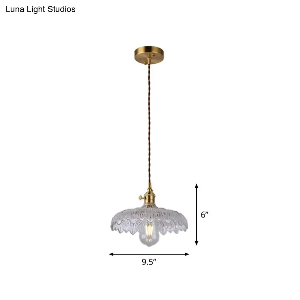 Vintage Style Brass Pendant Hanging Lamp With Glass Shade - Single-Bulb Dining Room Lighting / D