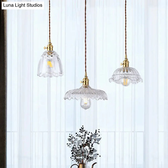 Vintage Style Brass Pendant Hanging Lamp With Glass Shade - Single-Bulb Dining Room Lighting