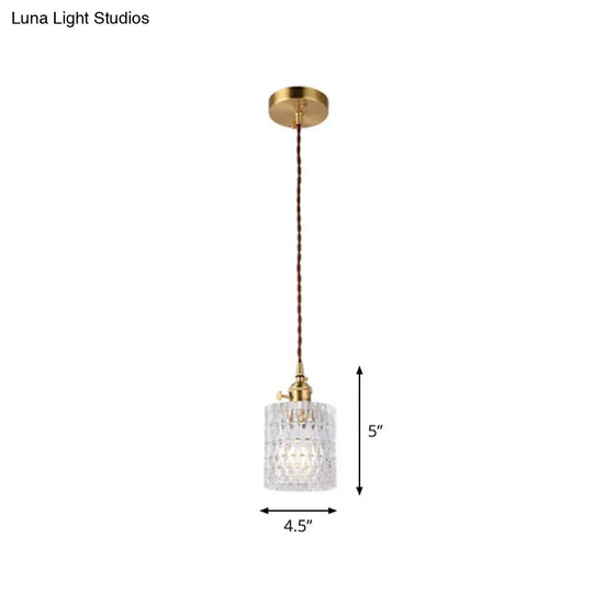 Vintage Style Brass Pendant Hanging Lamp With Glass Shade - Single-Bulb Dining Room Lighting / E
