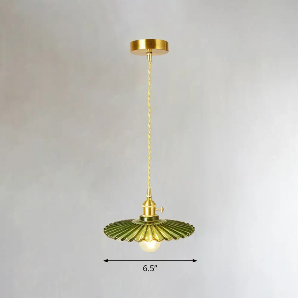 Vintage-Style Brass Pendant Lamp With Glass Shade For Dining Room Lighting / A