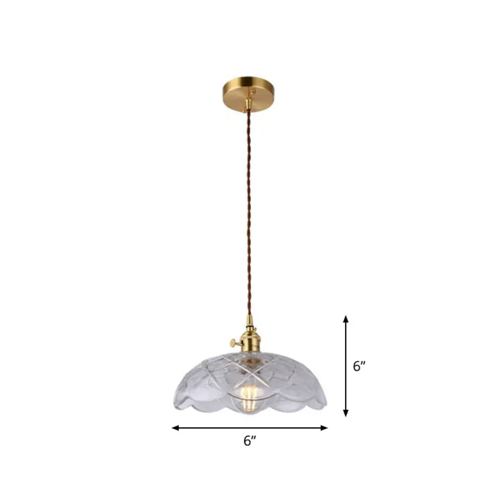 Vintage-Style Brass Pendant Lamp With Glass Shade For Dining Room Lighting / B