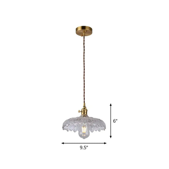 Vintage-Style Brass Pendant Lamp With Glass Shade For Dining Room Lighting / D