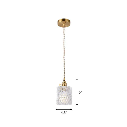 Vintage-Style Brass Pendant Lamp With Glass Shade For Dining Room Lighting / E