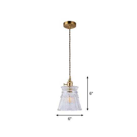 Vintage-Style Brass Pendant Lamp With Glass Shade For Dining Room Lighting / F