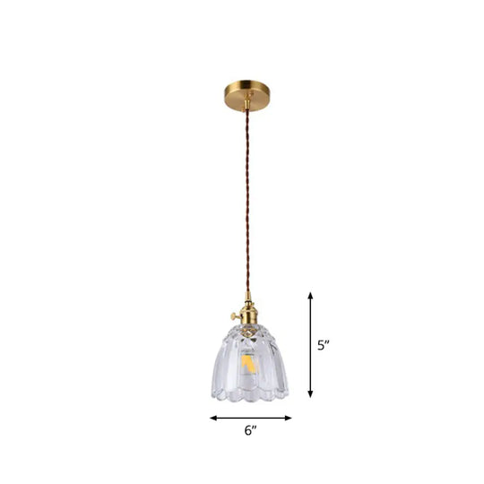 Vintage-Style Brass Pendant Lamp With Glass Shade For Dining Room Lighting / G
