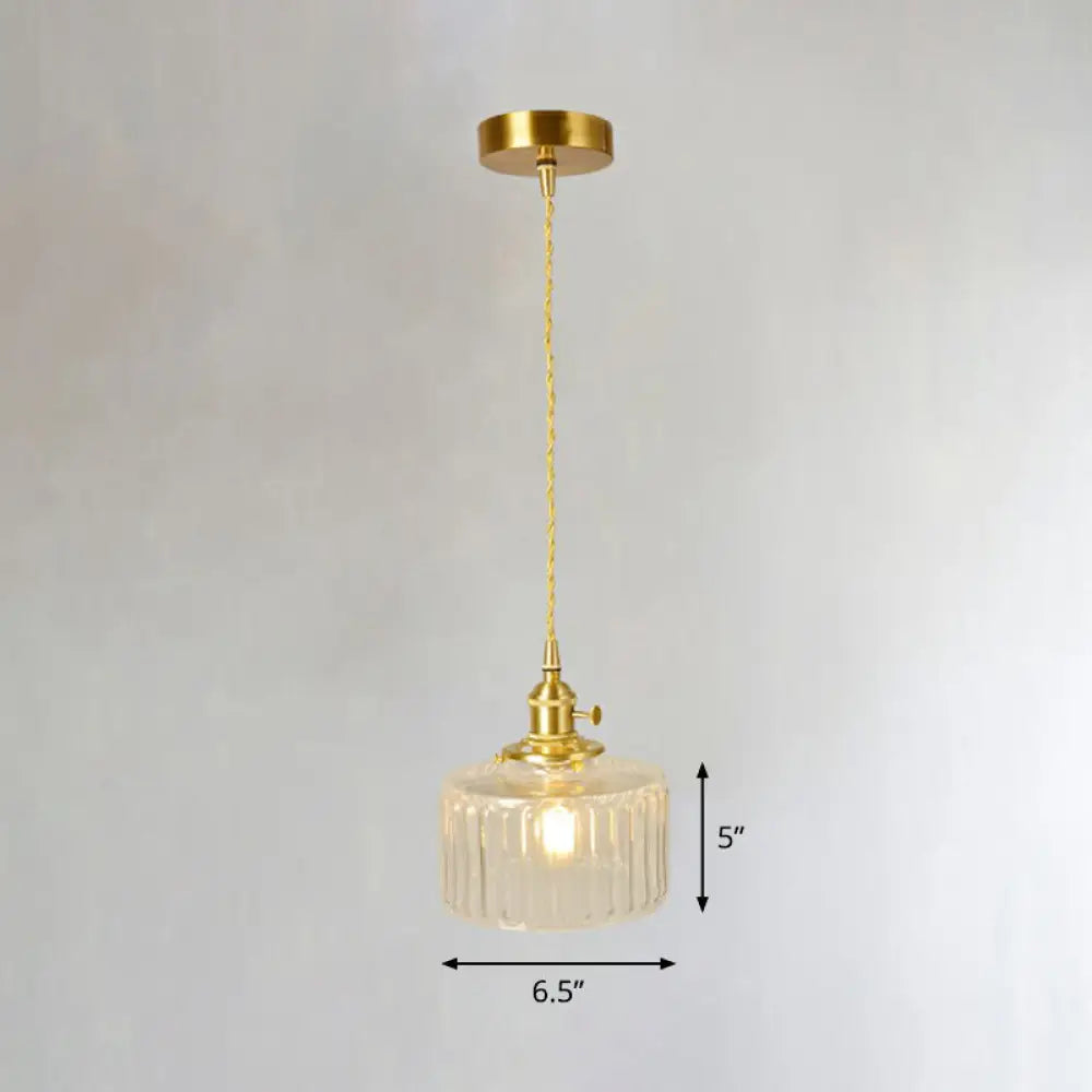 Vintage-Style Brass Pendant Lamp With Glass Shade For Dining Room Lighting / J