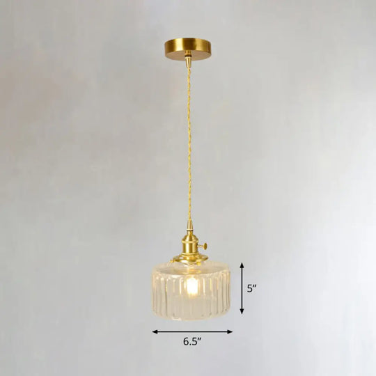 Vintage-Style Brass Pendant Lamp With Glass Shade For Dining Room Lighting / J