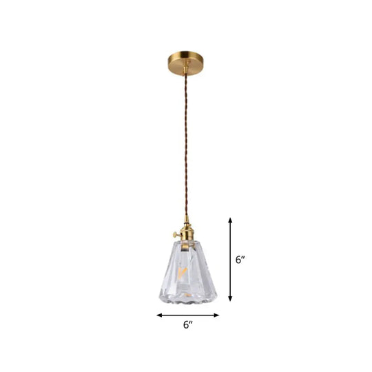 Vintage-Style Brass Pendant Lamp With Glass Shade For Dining Room Lighting / L
