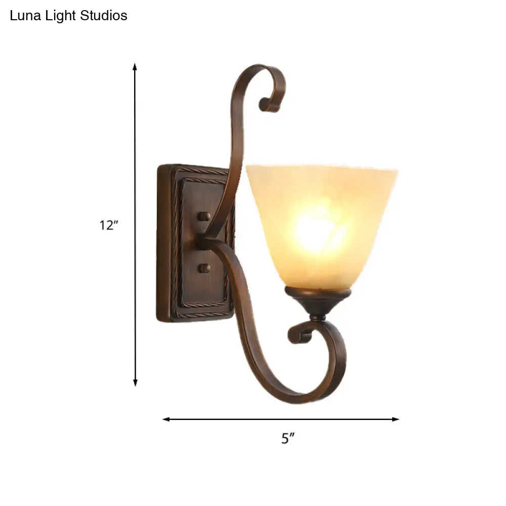 Vintage Style Brown Bell Wall Sconce Light With Frosted Glass Shade