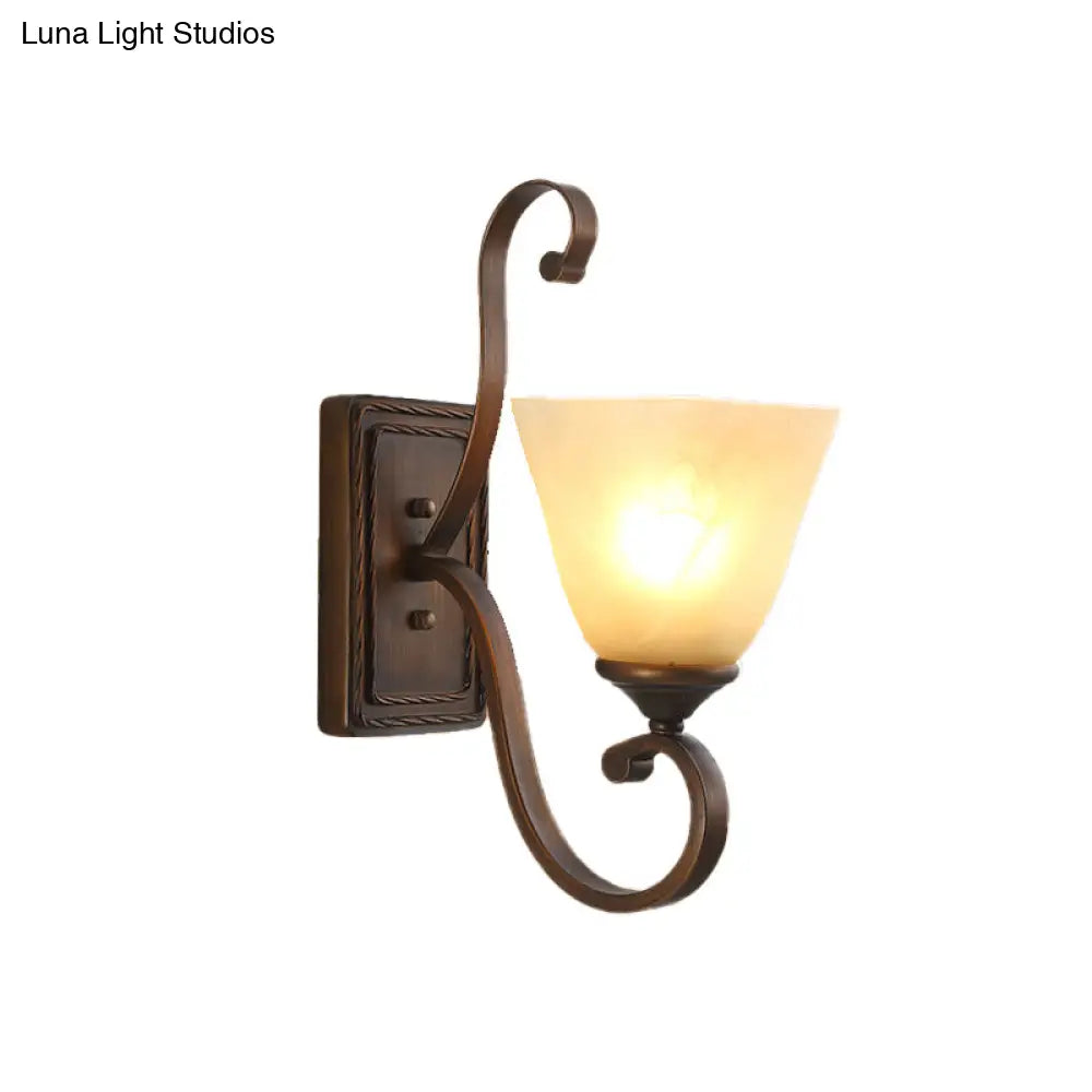 Vintage Style Brown Bell Wall Sconce Light With Frosted Glass Shade