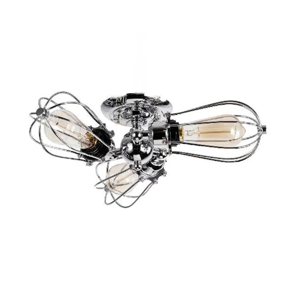 Vintage Style Bulb Shaped Iron Ceiling Light With Wire Guard | Semi Flush Mount 3/4/5 Lights