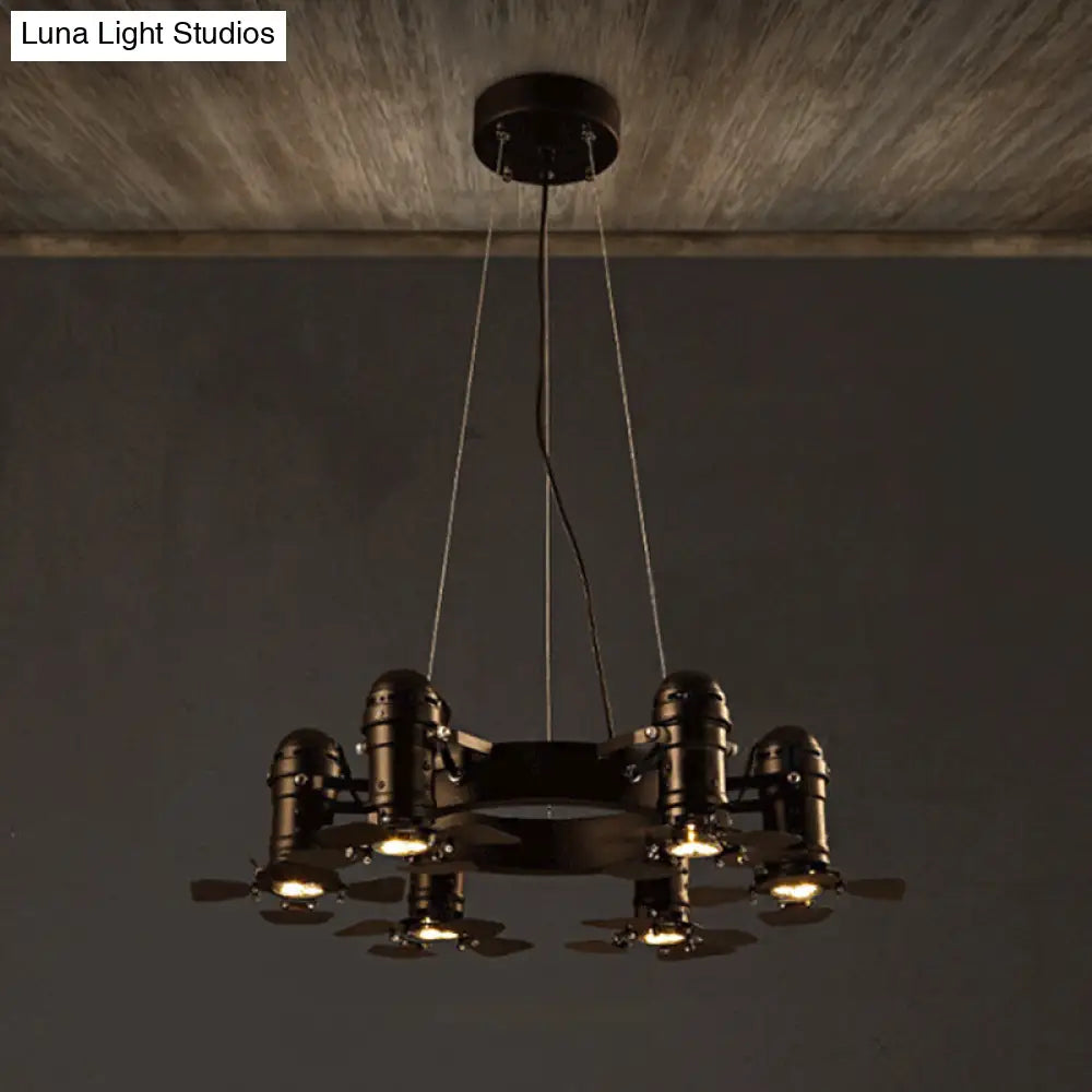 Vintage Style Chandelier Light Fixture - 6-Light Metallic Black Hanging Lamp With Shaded Finish