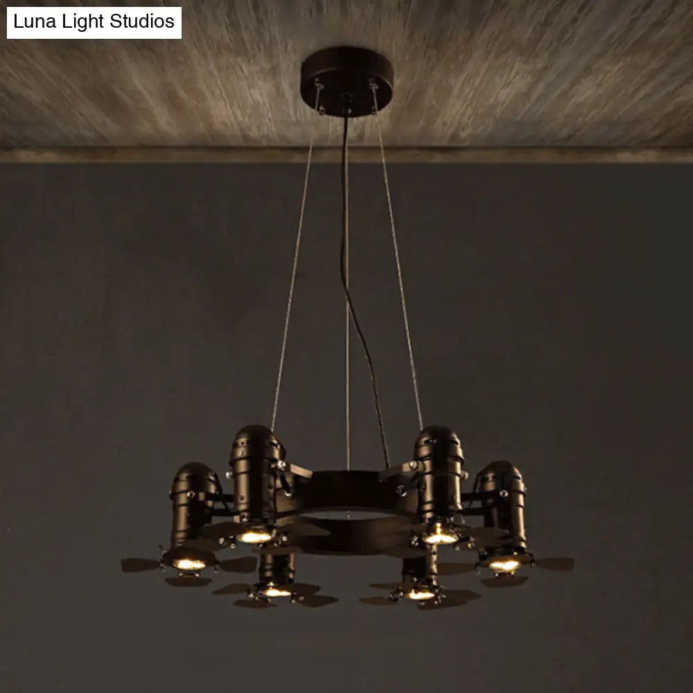 Vintage Style Chandelier Light Fixture - Metallic Black Finish Shaded 6 Lights Hanging Design