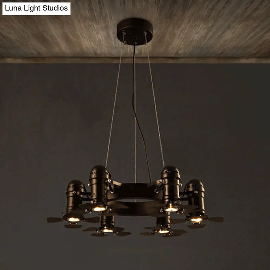 Vintage Style Chandelier Light Fixture - Metallic Black Finish Shaded 6 Lights Hanging Design