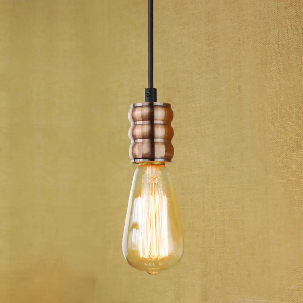 Vintage Style Copper Iron Pendant Light With Adjustable Cord - Exposed Bulb Hanging Lamp For Living