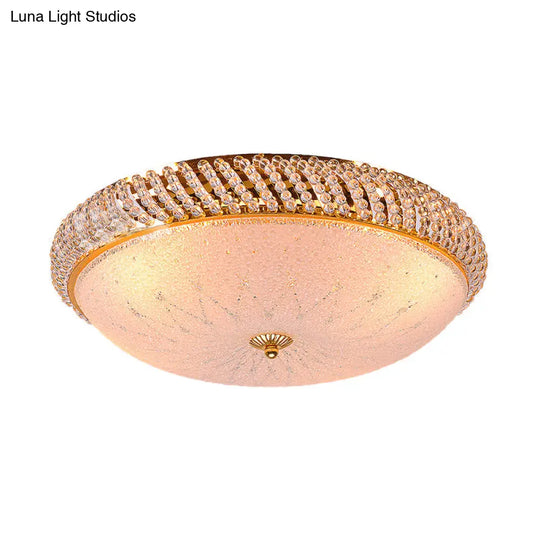 Vintage Style Crystal Ceiling Lamp With 4 Golden Bulbs - Bedroom Bowl Light Frosted Glass Diffuser