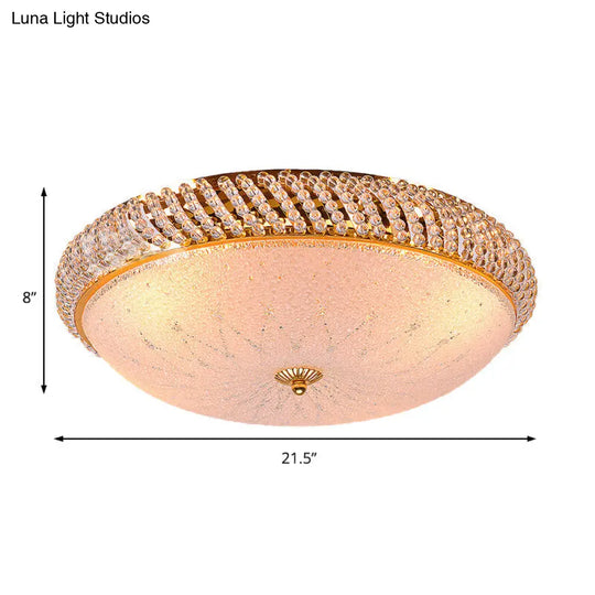 Vintage Style Crystal Ceiling Lamp With 4 Golden Bulbs - Bedroom Bowl Light Frosted Glass Diffuser