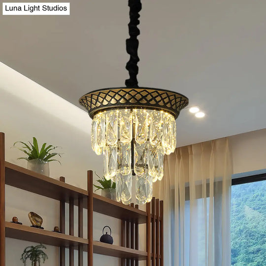 Vintage Style Crystal Pendant Light 3 Tiers Led Dining Room Hanging Lamp (Black/Gold)