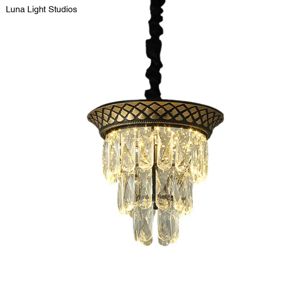 Vintage Style Crystal Pendant Light 3 Tiers Led Dining Room Hanging Lamp (Black/Gold)