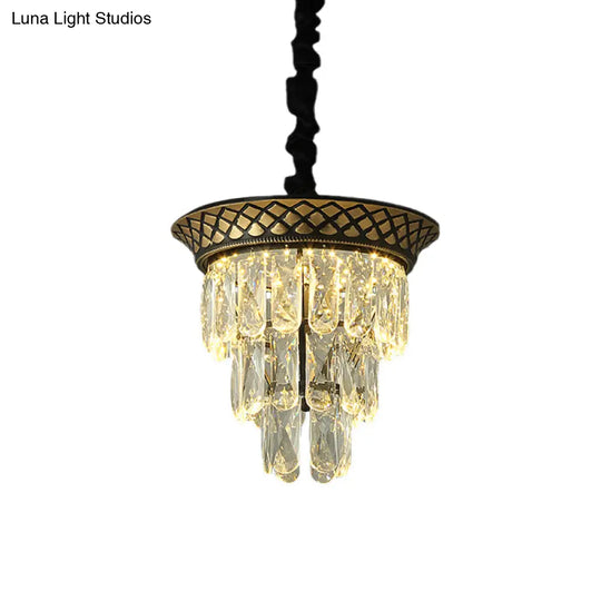 Vintage Style Crystal Pendant Light 3 Tiers Led Dining Room Hanging Lamp (Black/Gold)