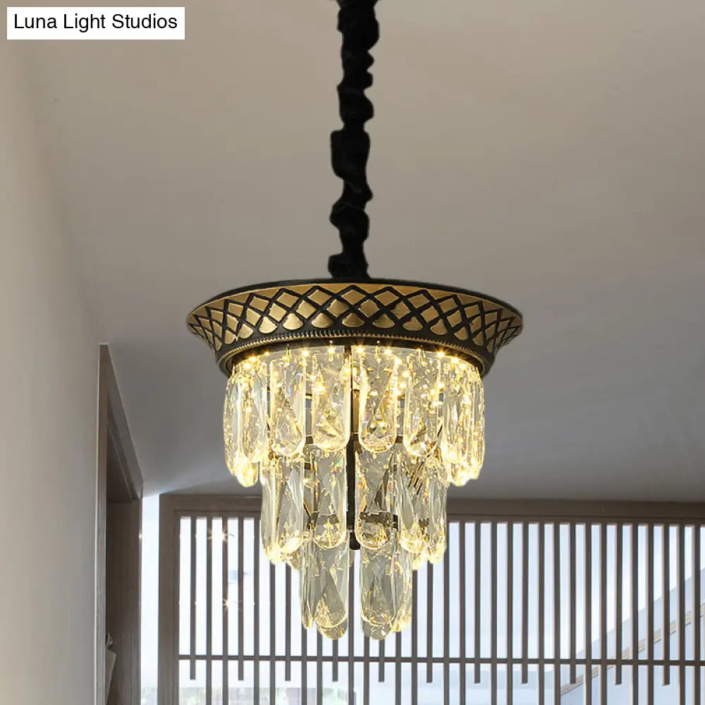 Vintage Style Crystal Pendant Light 3 Tiers Led Dining Room Hanging Lamp (Black/Gold)