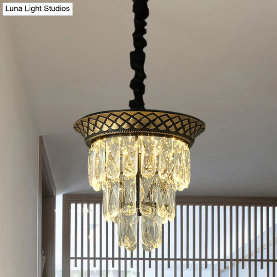 Vintage Style Crystal Pendant Light 3 Tiers Led Dining Room Hanging Lamp (Black/Gold)