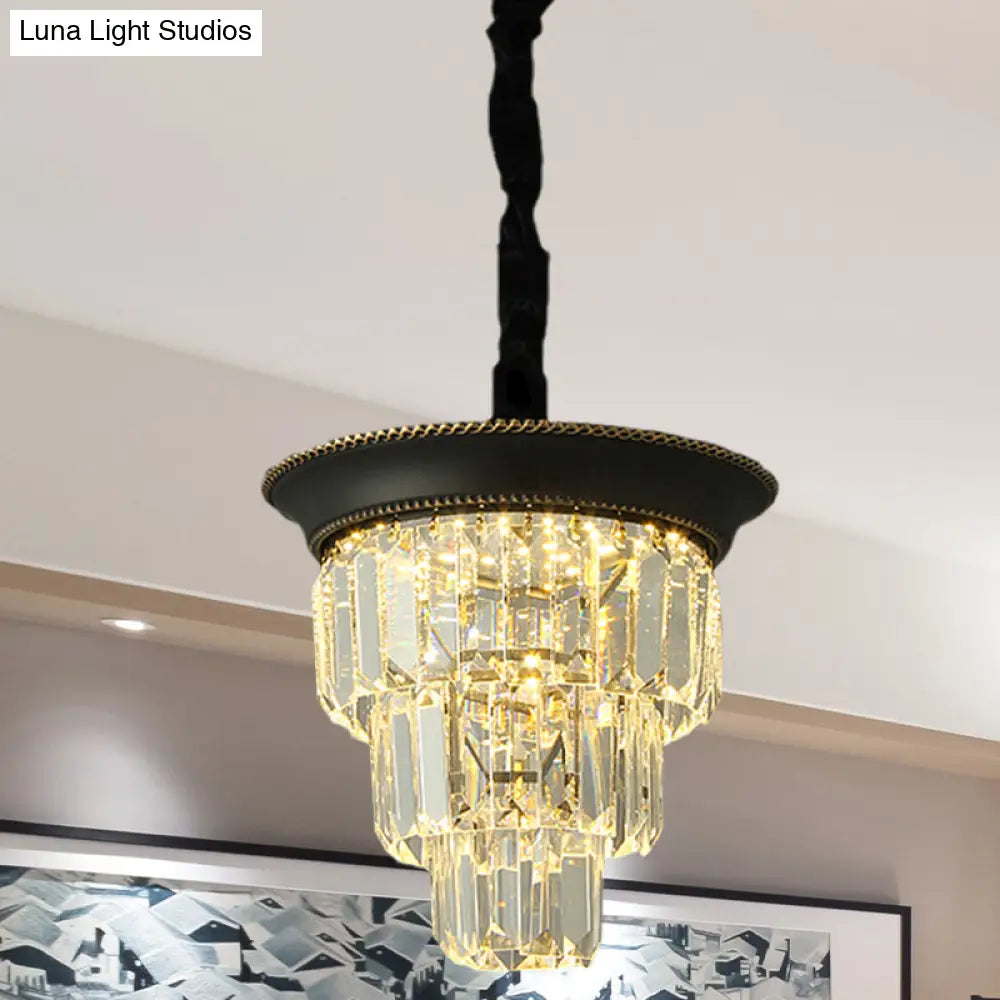 Vintage Style Crystal Pendant Light 3 Tiers Led Dining Room Hanging Lamp (Black/Gold)