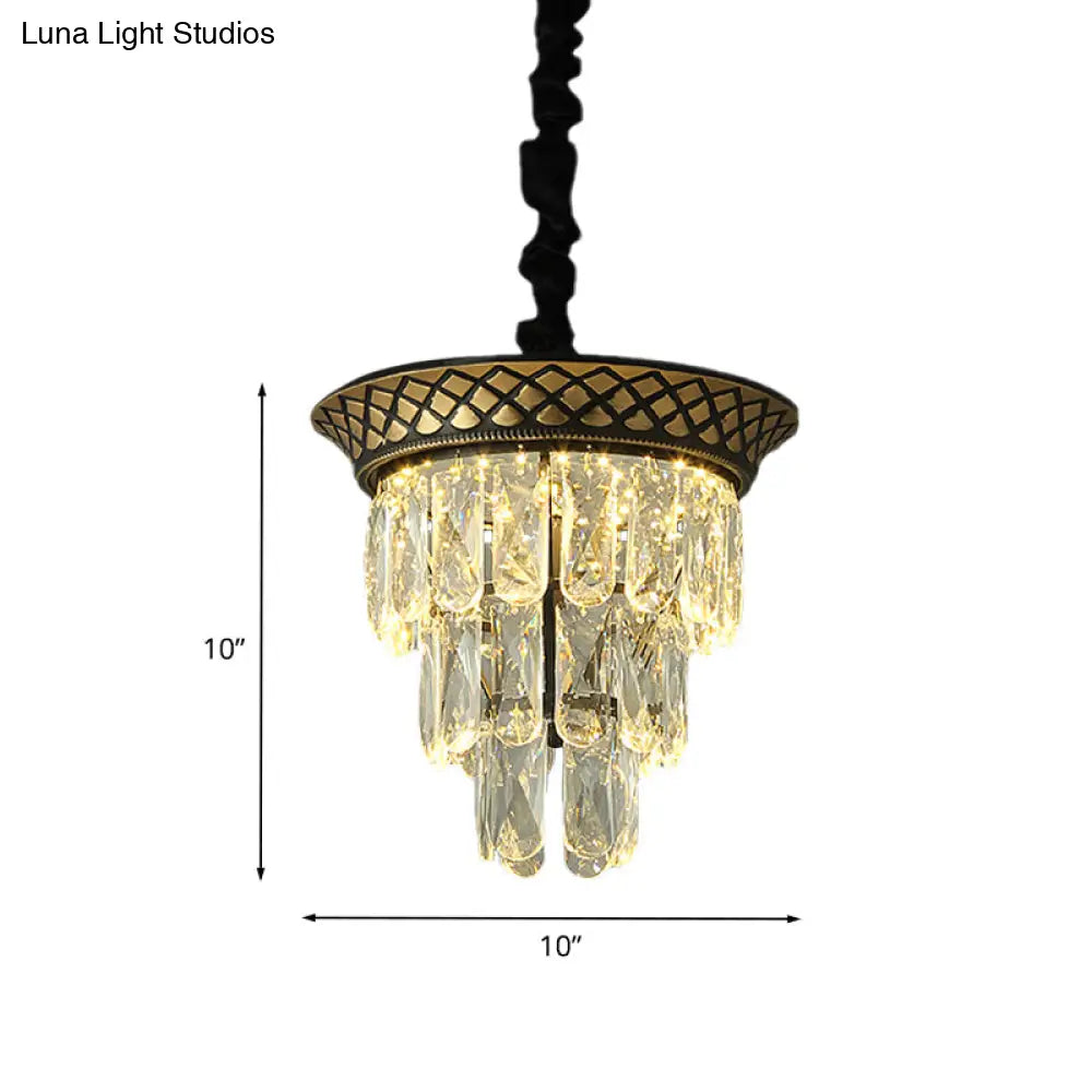 Vintage Style Crystal Pendant Light 3 Tiers Led Dining Room Hanging Lamp (Black/Gold)