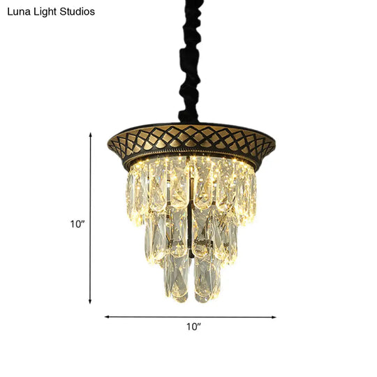 Vintage Style Crystal Pendant Light 3 Tiers Led Dining Room Hanging Lamp (Black/Gold)