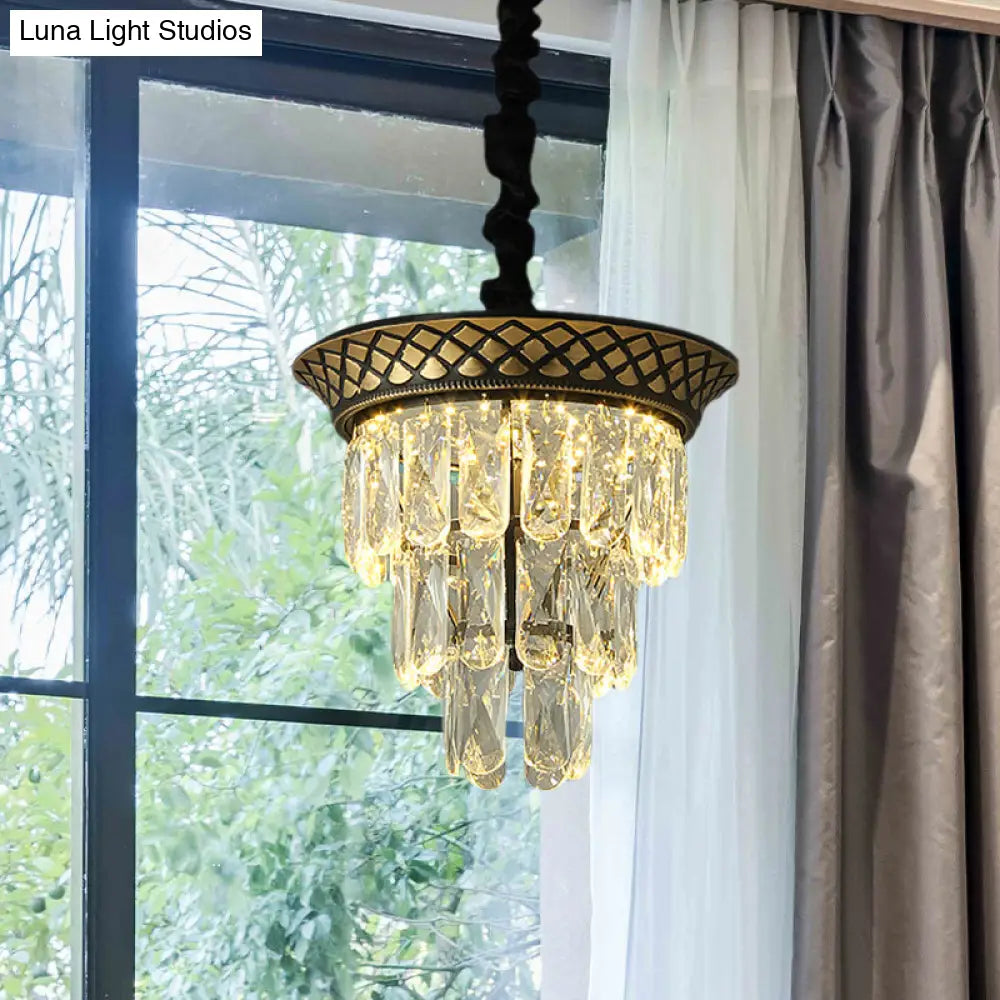 Vintage Style Crystal Pendant Light 3 Tiers Led Dining Room Hanging Lamp (Black/Gold)