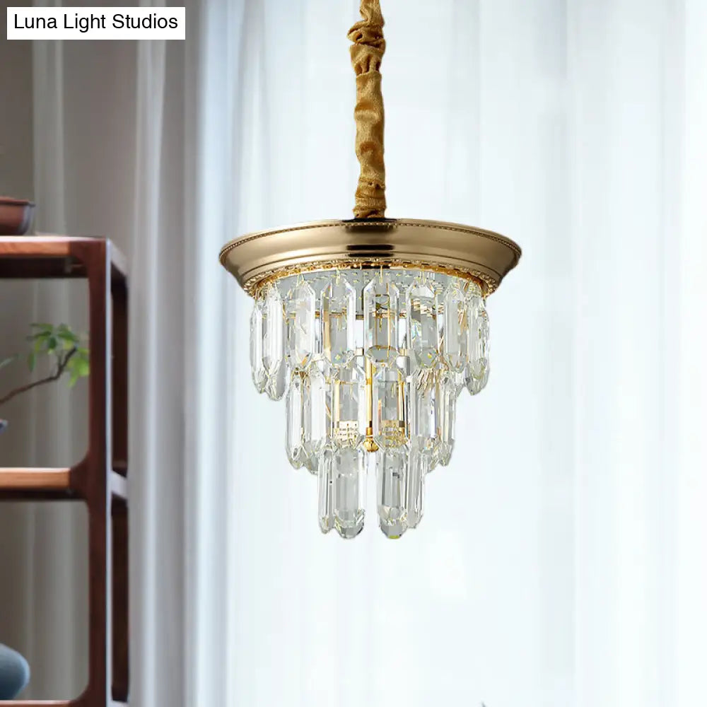 Vintage Style Crystal Pendant Light 3 Tiers Led Dining Room Hanging Lamp (Black/Gold)