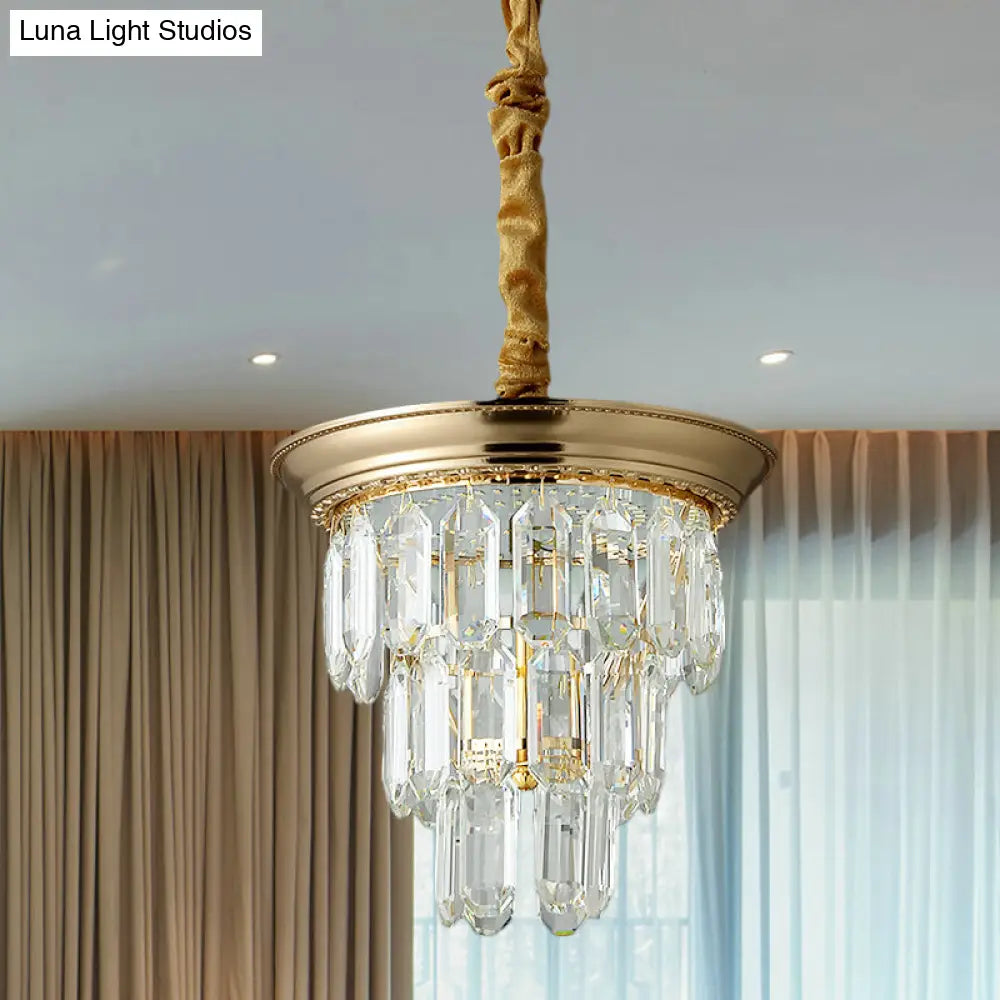 Vintage Style Crystal Pendant Light 3 Tiers Led Dining Room Hanging Lamp (Black/Gold)