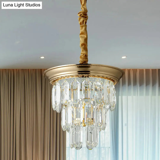 Vintage Style Crystal Pendant Light 3 Tiers Led Dining Room Hanging Lamp (Black/Gold)