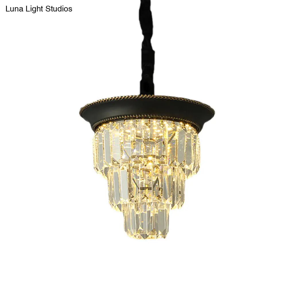 Vintage Style Crystal Pendant Light 3 Tiers Led Dining Room Hanging Lamp (Black/Gold)